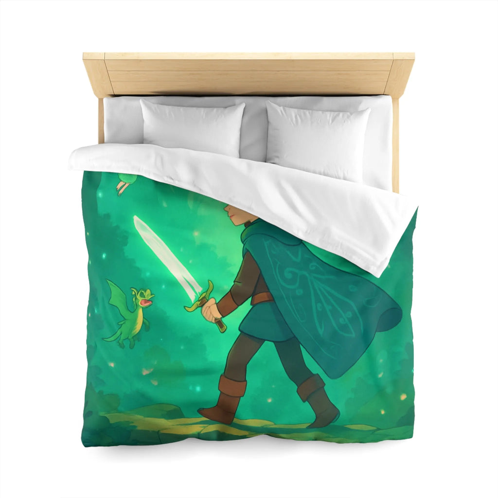 Housse de couette enfant magique avec épée lumineuse et créatures enchantées en forêt