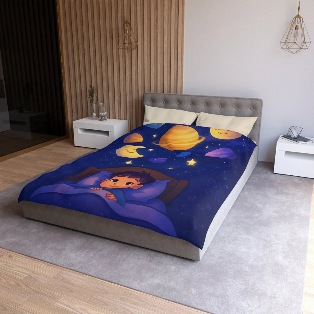 Housse de couette enfantine avec système solaire et ciel étoilé apaisant pour rêver
