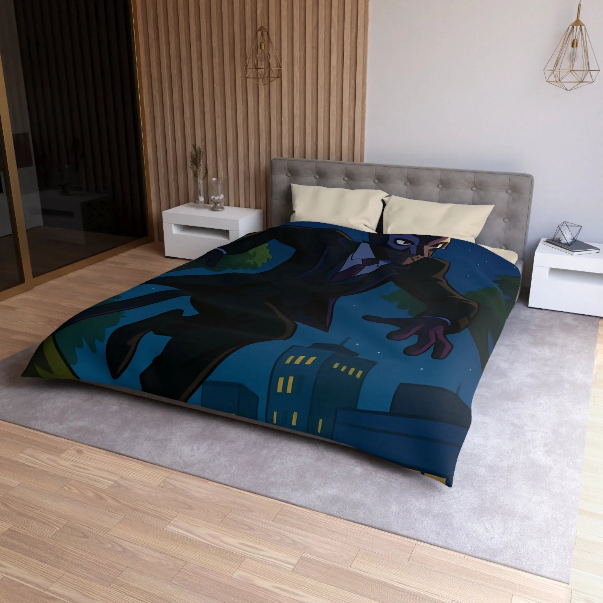 Housse De Couette Chat Masqué Élégant En Ville La Nuit Urbain Mystérieux