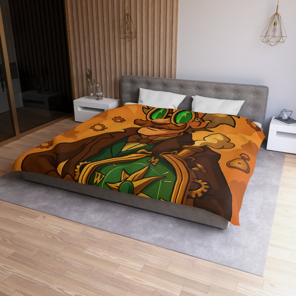 Housse de Couette Steampunk Vintage avec Boussole, Savant et Montgolfières sur Fond Sépia