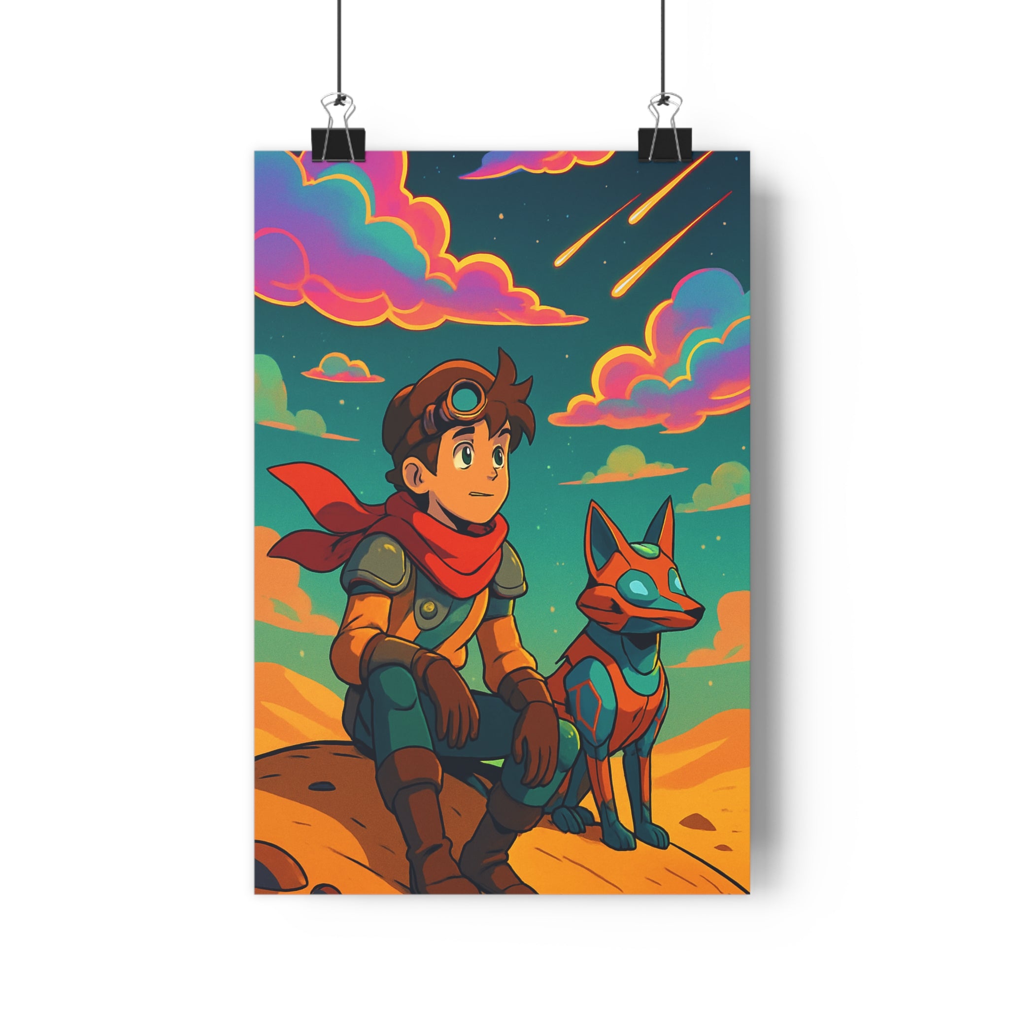 Poster décoratif rétrofuturiste bleu rose orange cartoon mystique chambre salon bureau 30x46 cm qualité