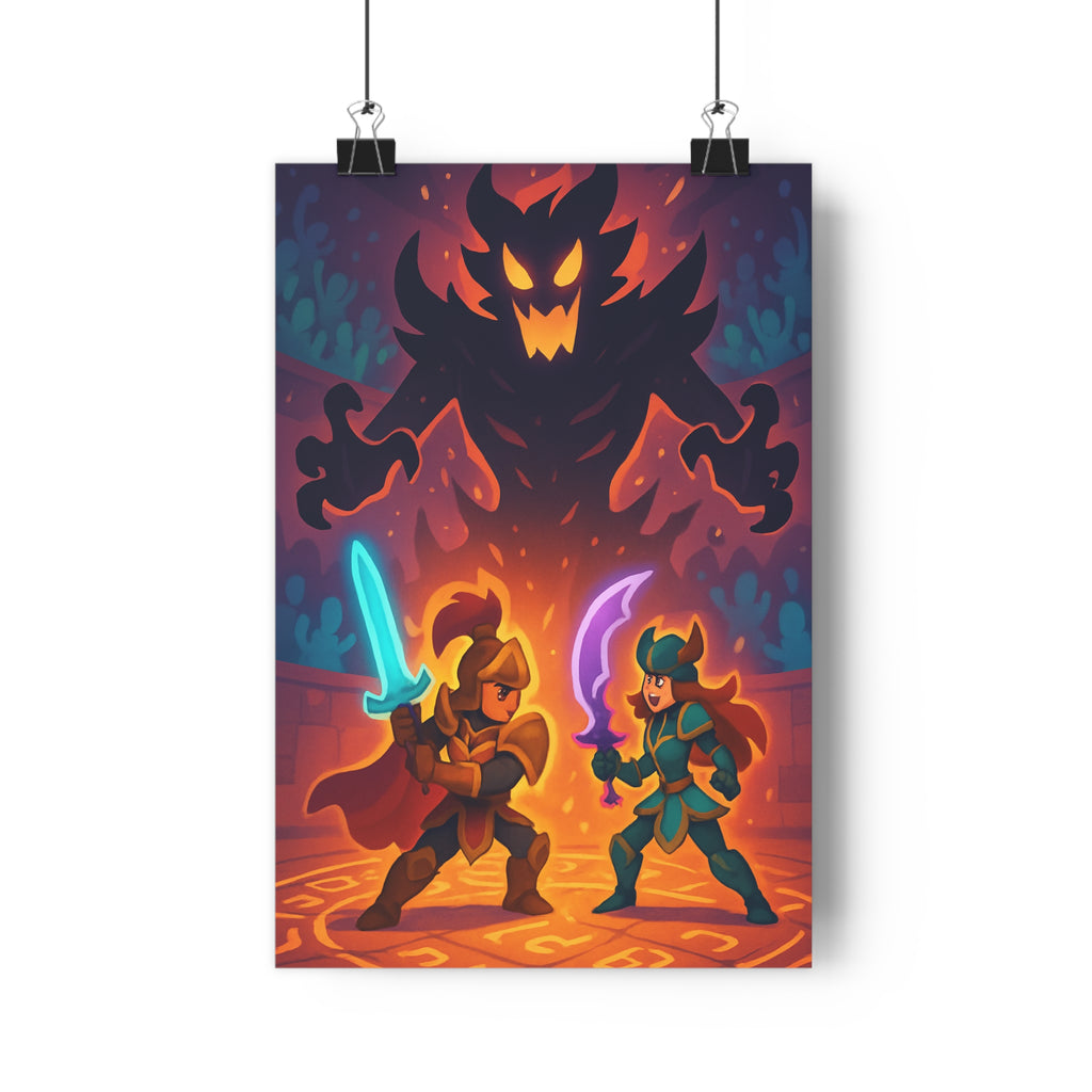 Poster décoratif épique bleu violet mystique héros chambre enfant aventure épée armure époustouflant 30x46