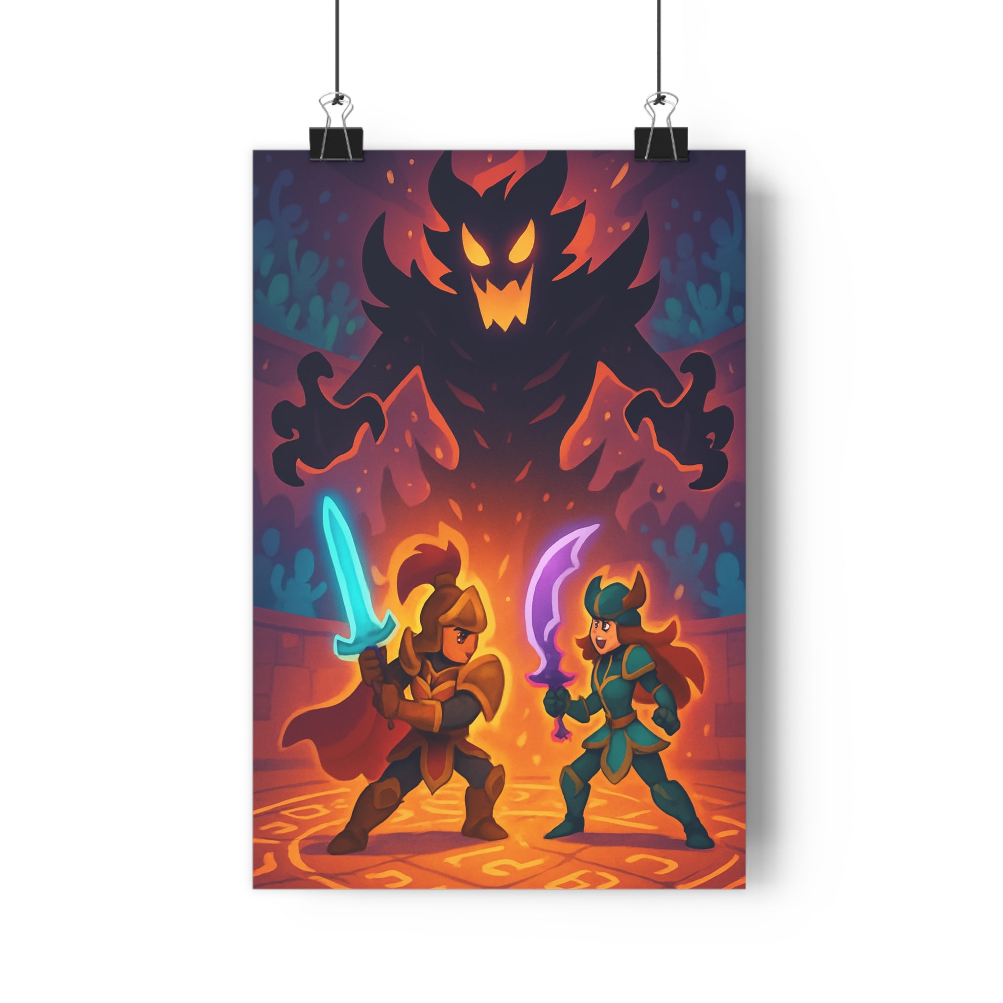 Poster décoratif épique bleu violet mystique héros chambre enfant aventure épée armure époustouflant 30x46