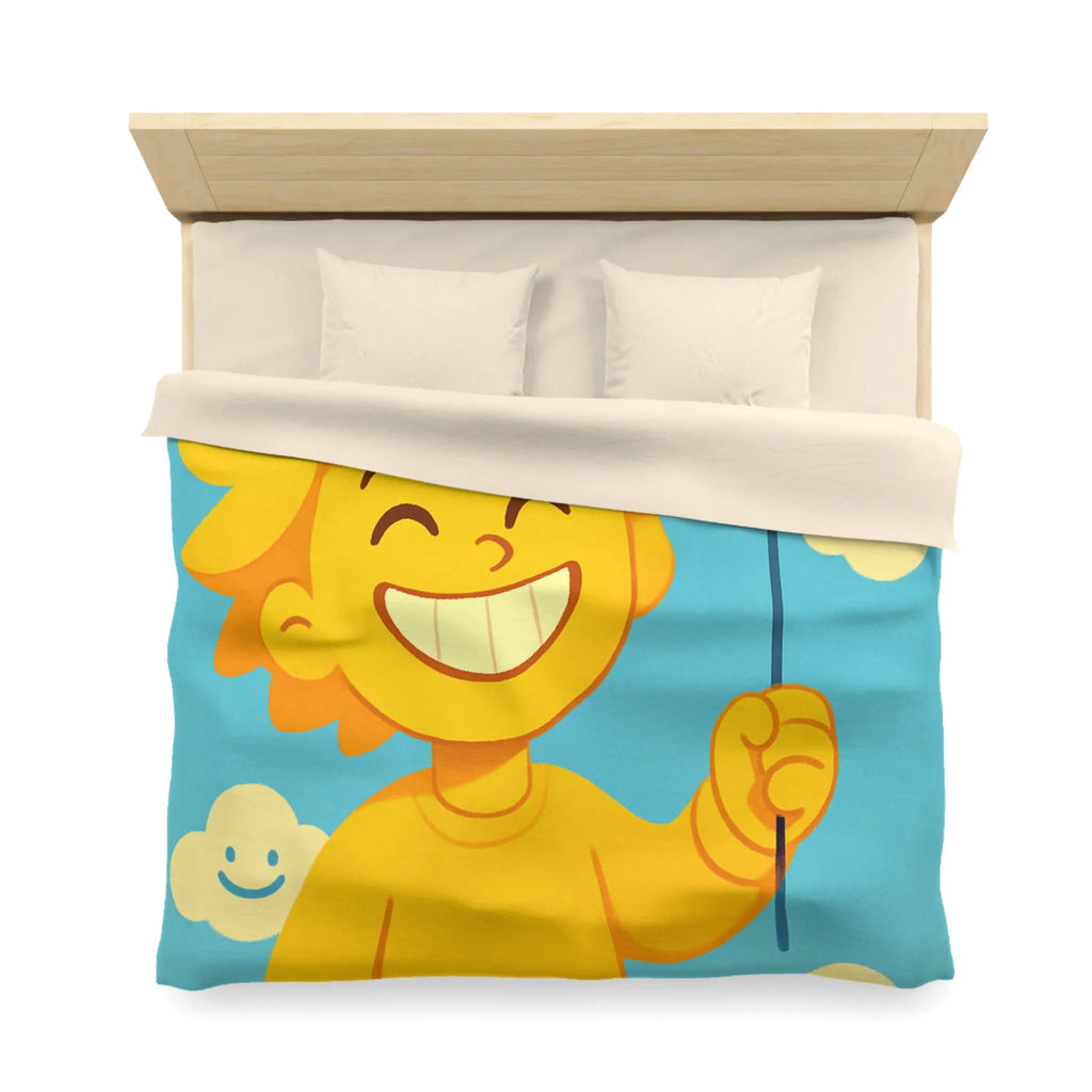 Housse de Couette Enfantine avec Ballon et Nuages Sourires dans Tons Jaunes et Bleus