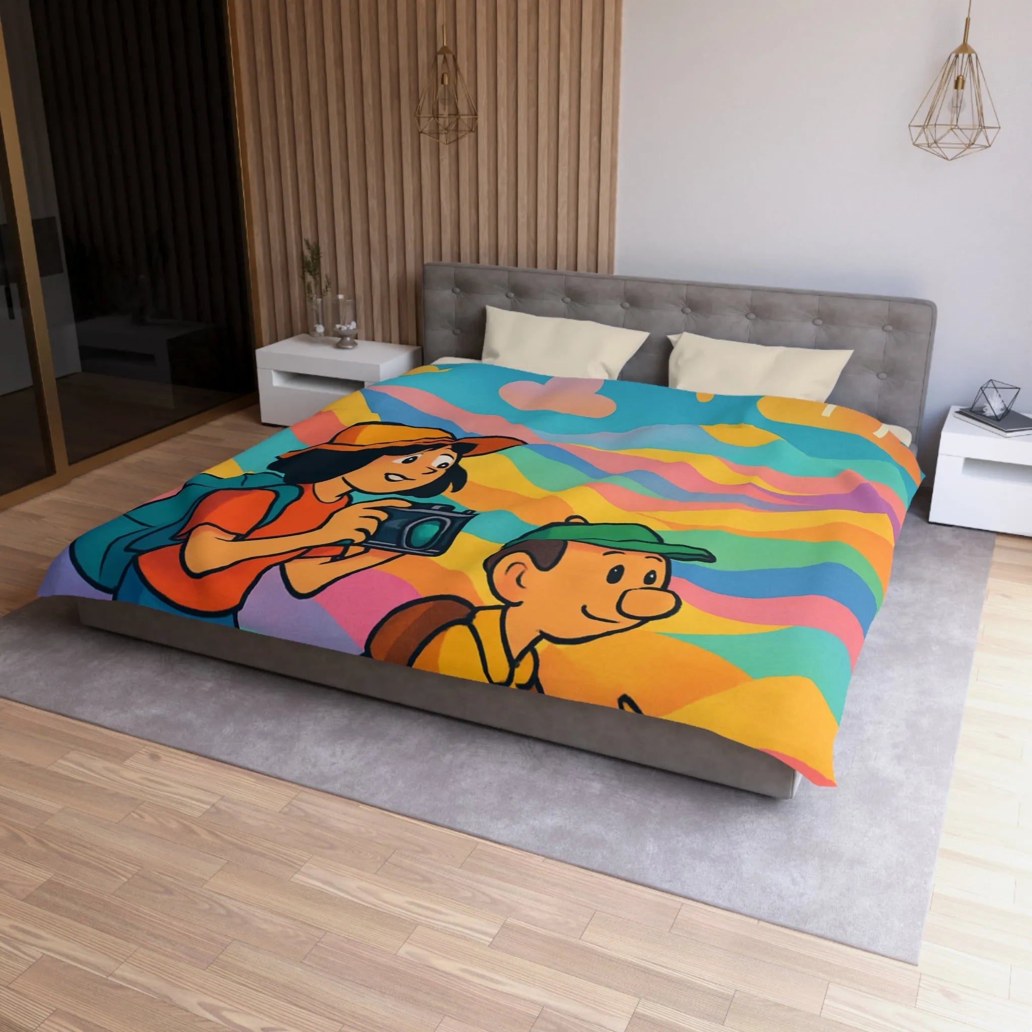 Housse de Couette Enfant avec Effet Arc-en-ciel et Motifs Oniriques Pleins de Couleurs