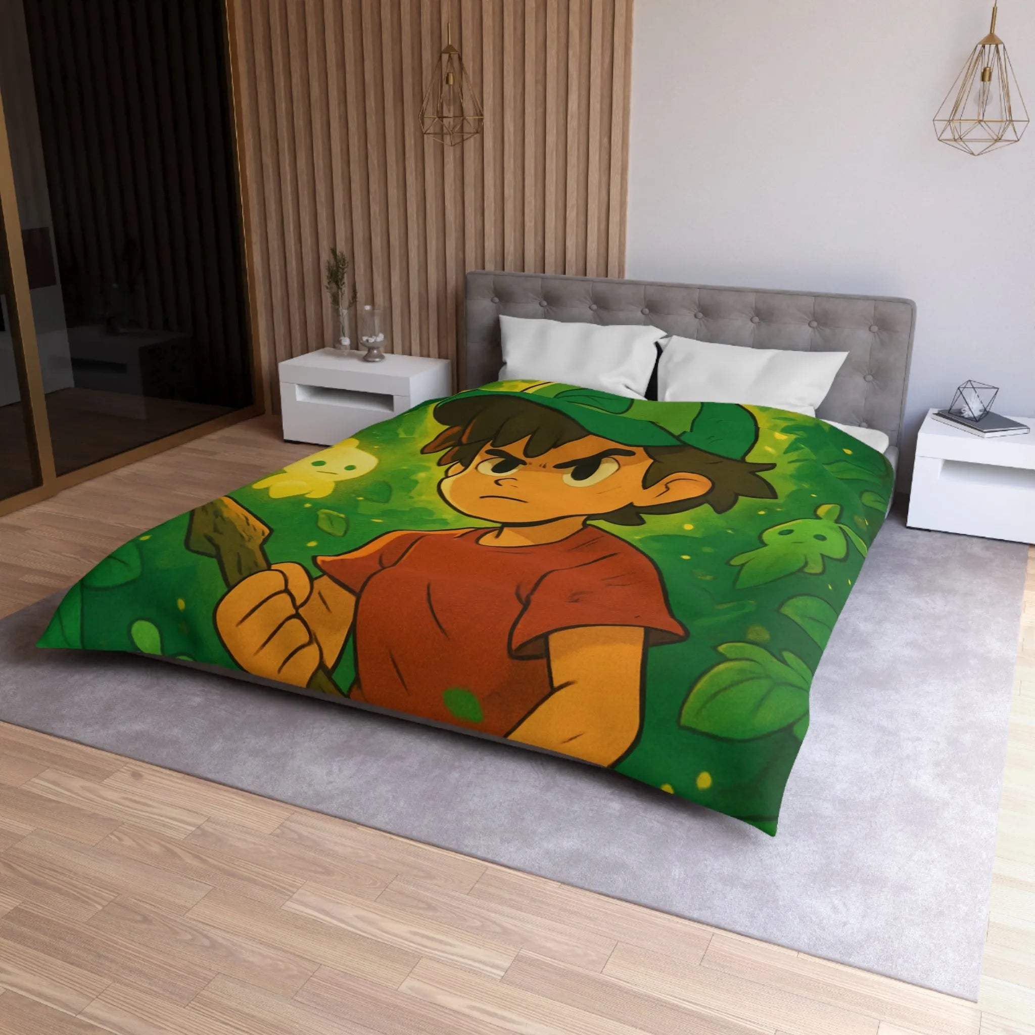 Housse de Couette Forêt Enchantée Enfant avec Créatures Lumineuses et Thème Aventure