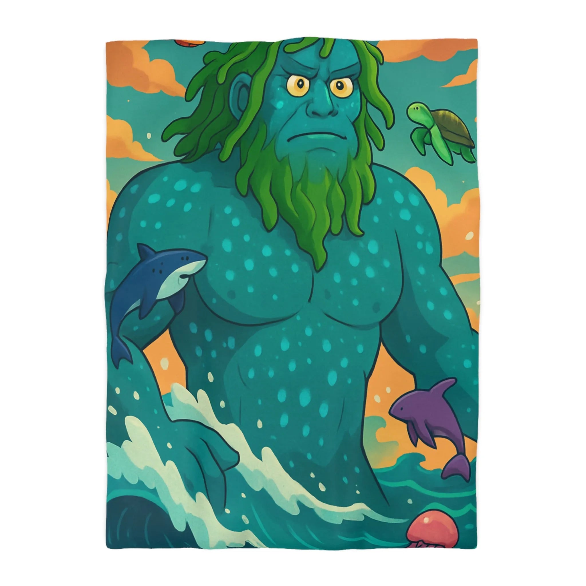 Housse de couette avec géant des mers, faune marine et ciel coloré