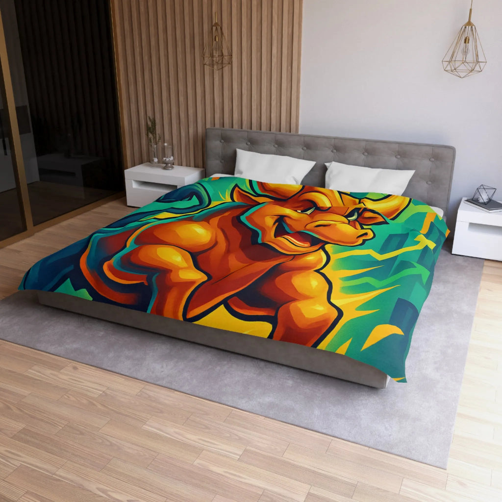 Housse de couette dynamique avec illustration de taureau énergique et motifs de croissance économique