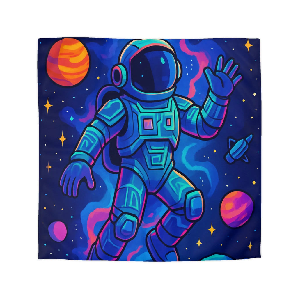 Housse de couette astronautique colorée spatiale avec planètes, étoiles et vaisseau cosmique dessins