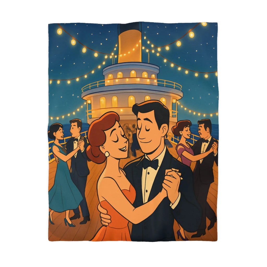 Housse de couette élégante avec danse romantique rétro sur un pont de navire