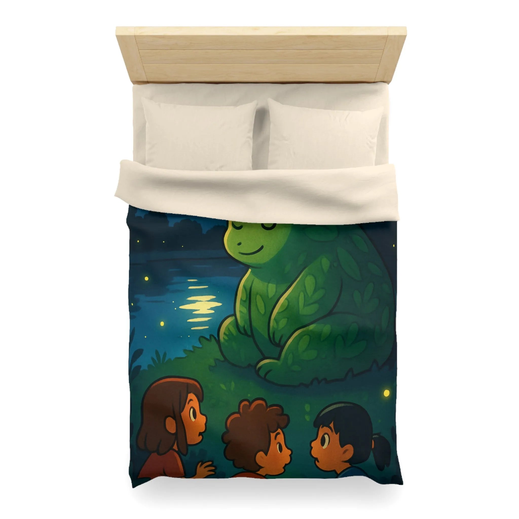 Housse de Couette Enchantée avec Ours Feuillu, Enfants et Nuit Étoilée