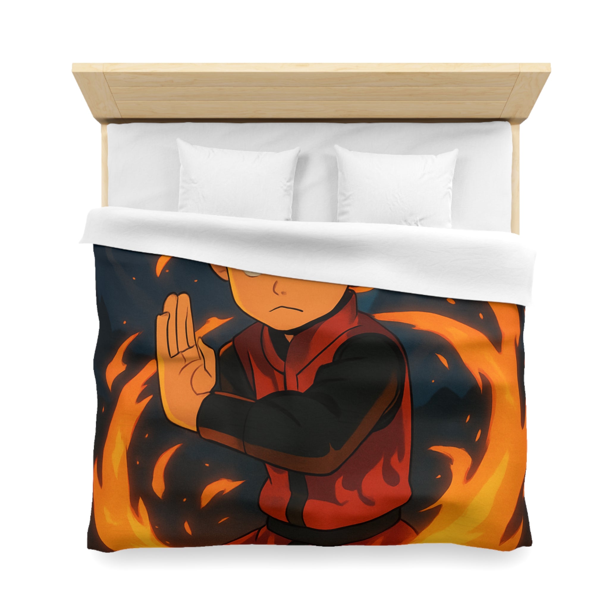 Housse de couette stylée avec enfant maîtrise le feu sous une pleine lune mystique