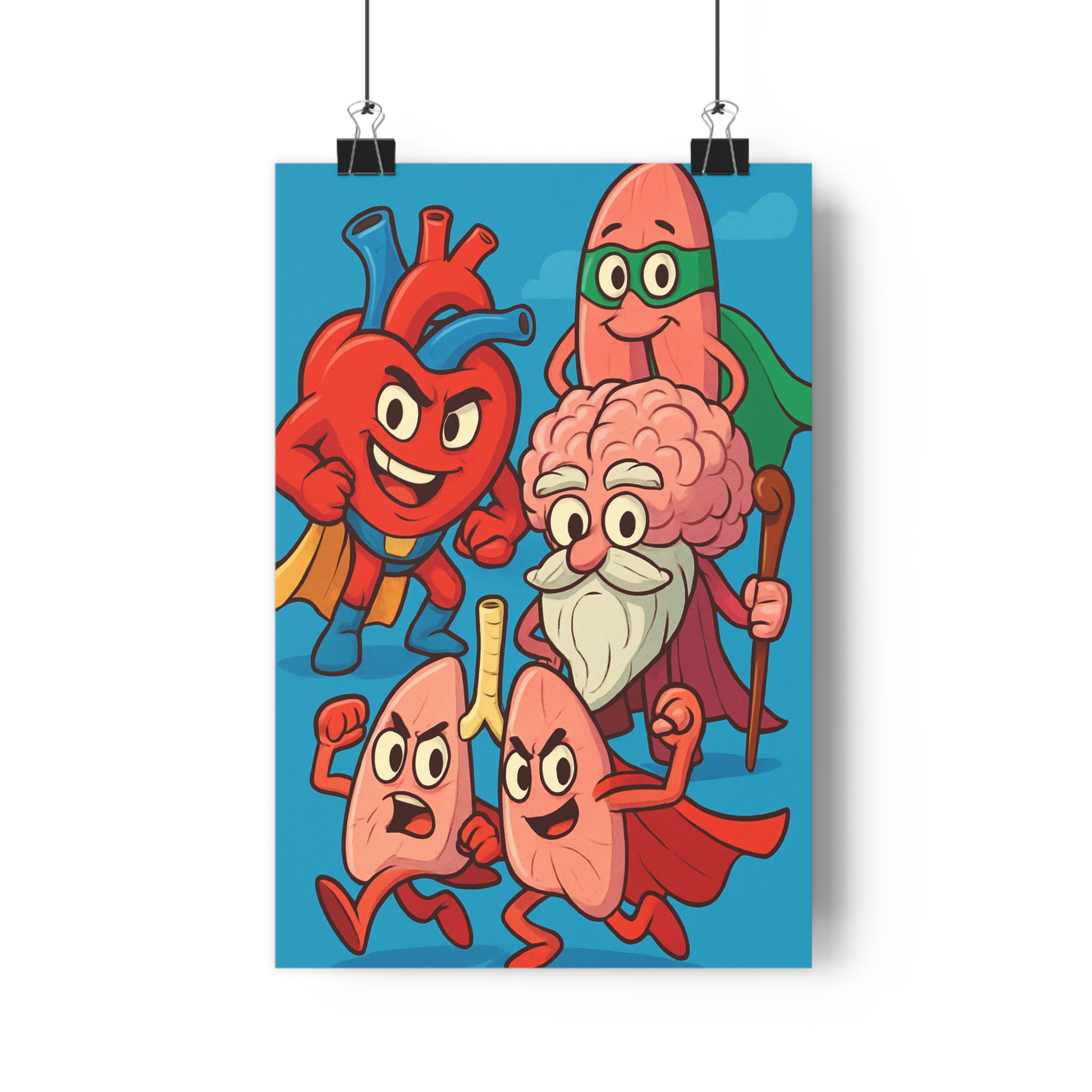 Poster décoratif animé superhéros rouge bleu joyeux chambre enfant éducatif énergique bande dessinée unique