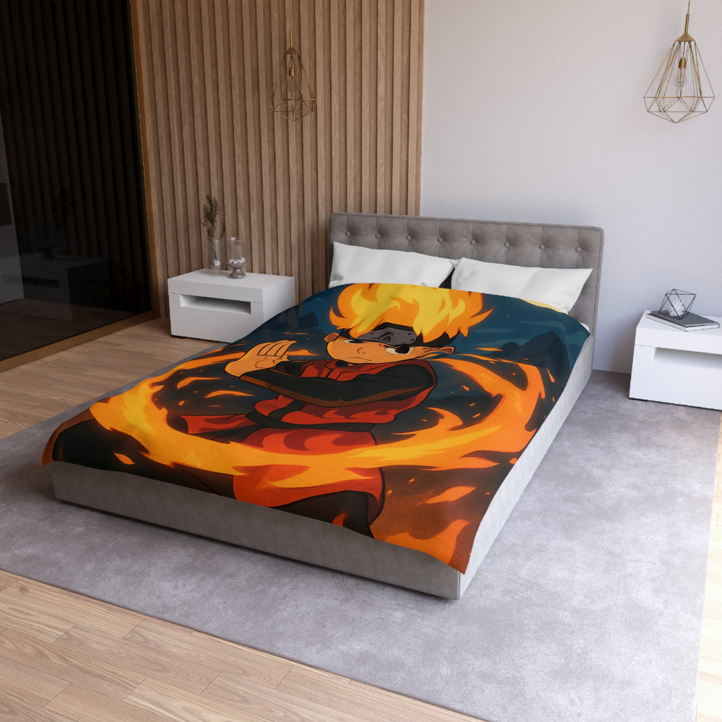 Housse de couette stylée avec enfant maîtrise le feu sous une pleine lune mystique