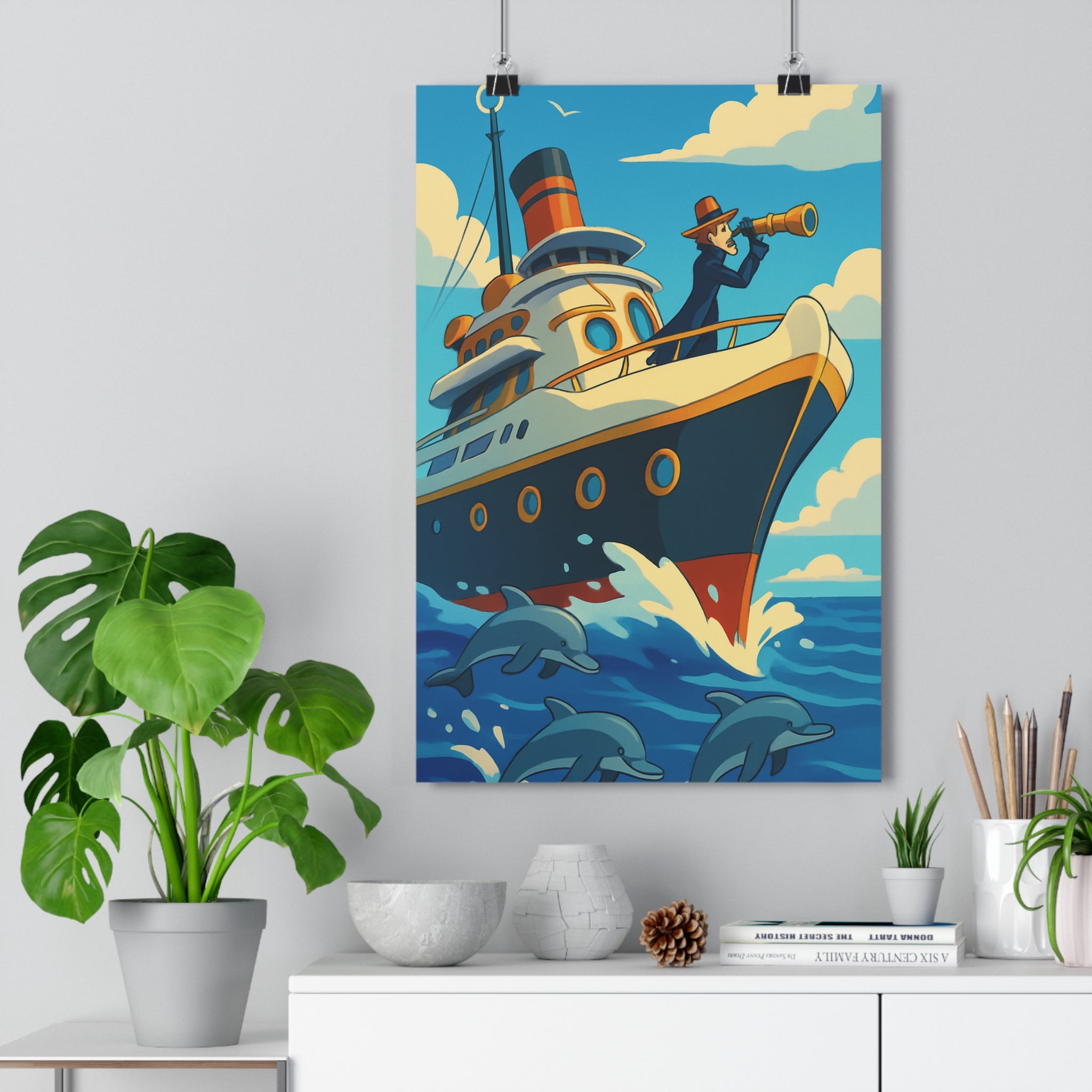 Poster décoratif rétro futuriste bleu argenté salon chambre aventure dynamique élégant ambiance unique rêverie