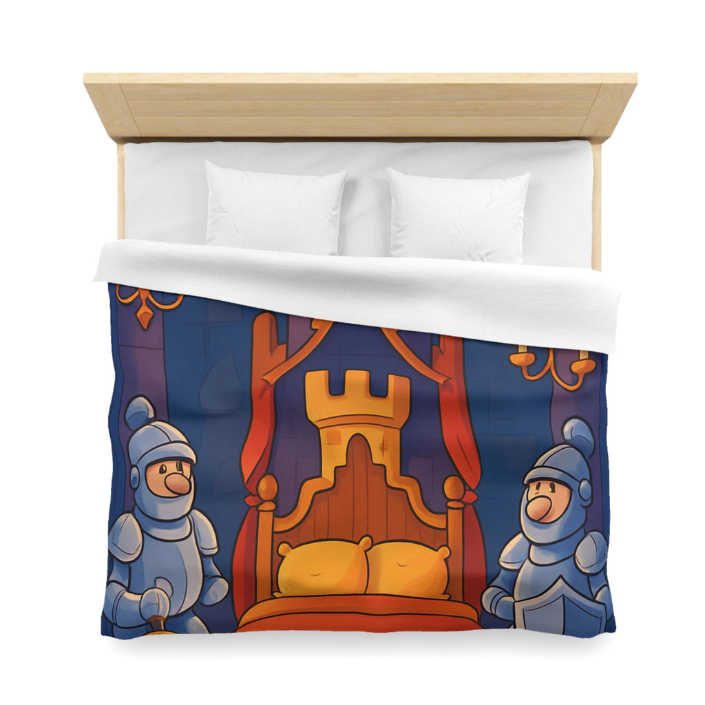 Housse de couette style médiéval avec chevaliers et lit à baldaquin animé