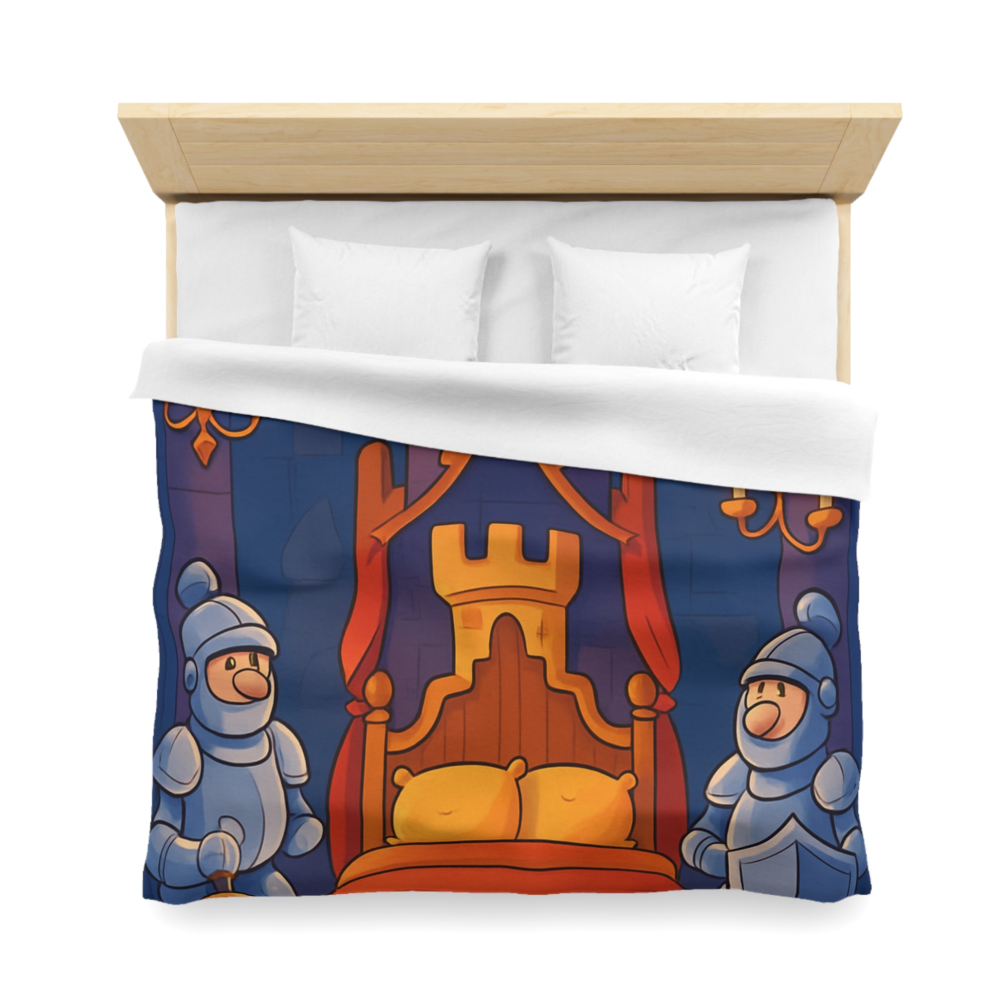 Housse de couette style médiéval avec chevaliers et lit à baldaquin animé