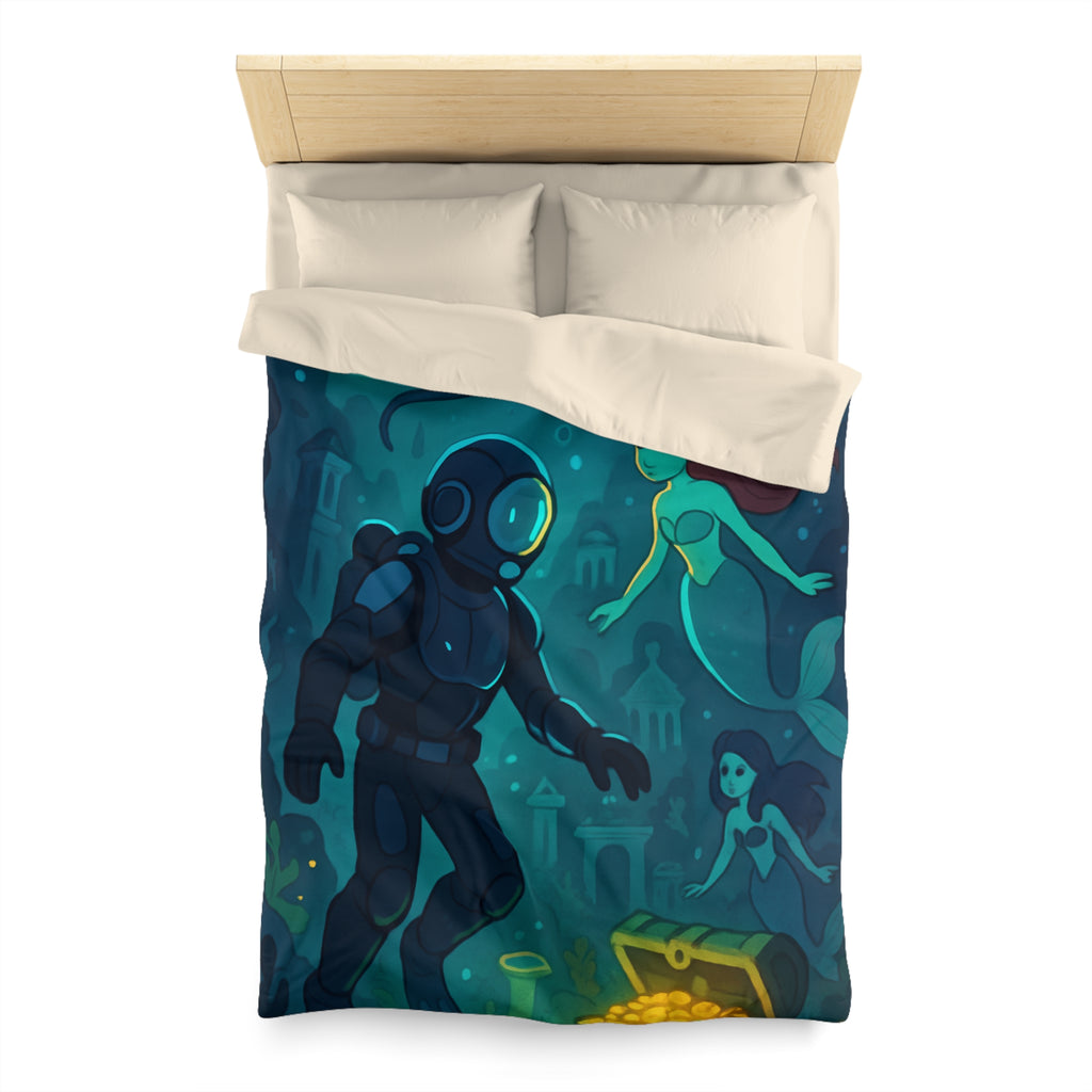 Housse de couette sirène océan magique avec plongeur et trésor lumineux