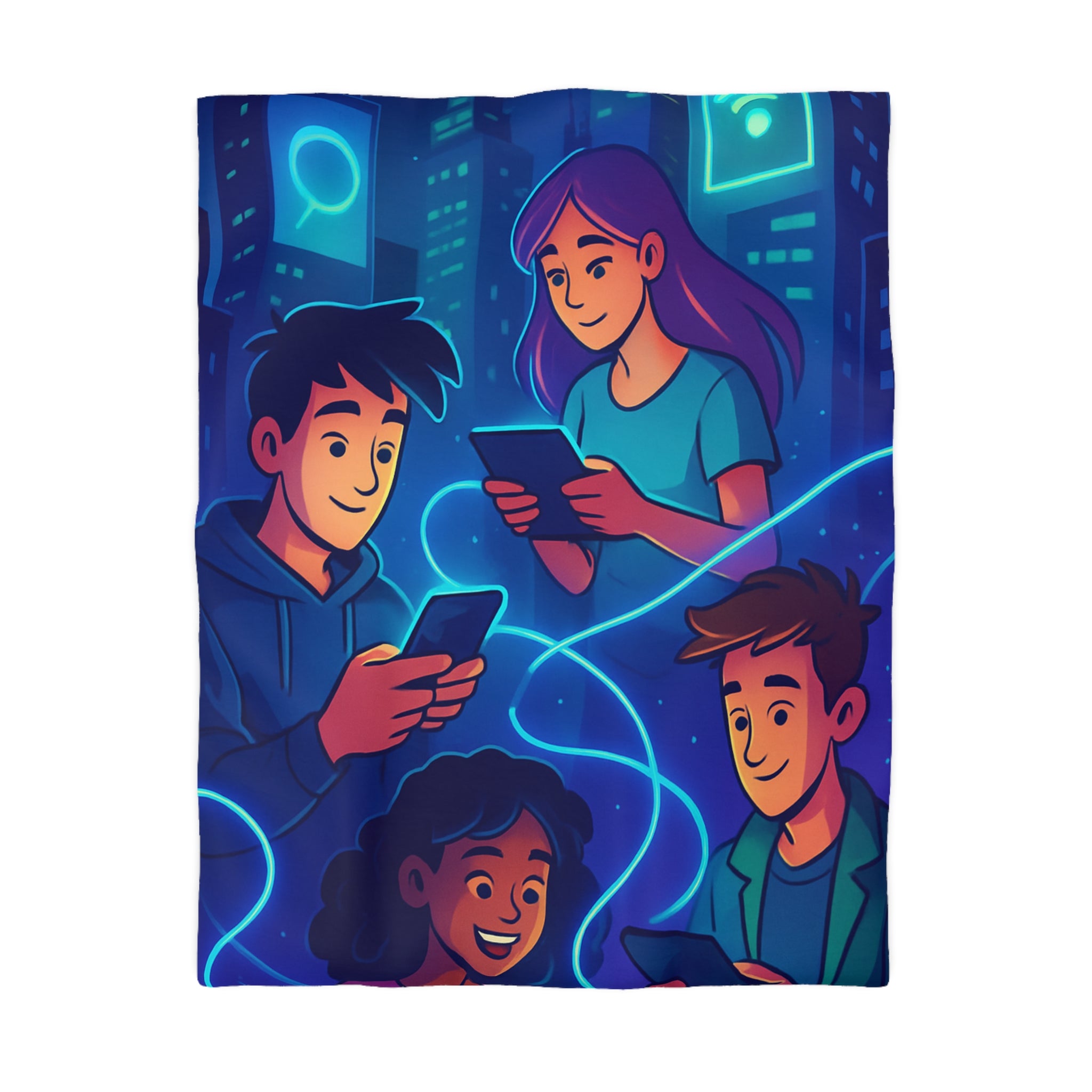 Housse de couette numérique moderne avec design connecté et technologie urbaine futuriste