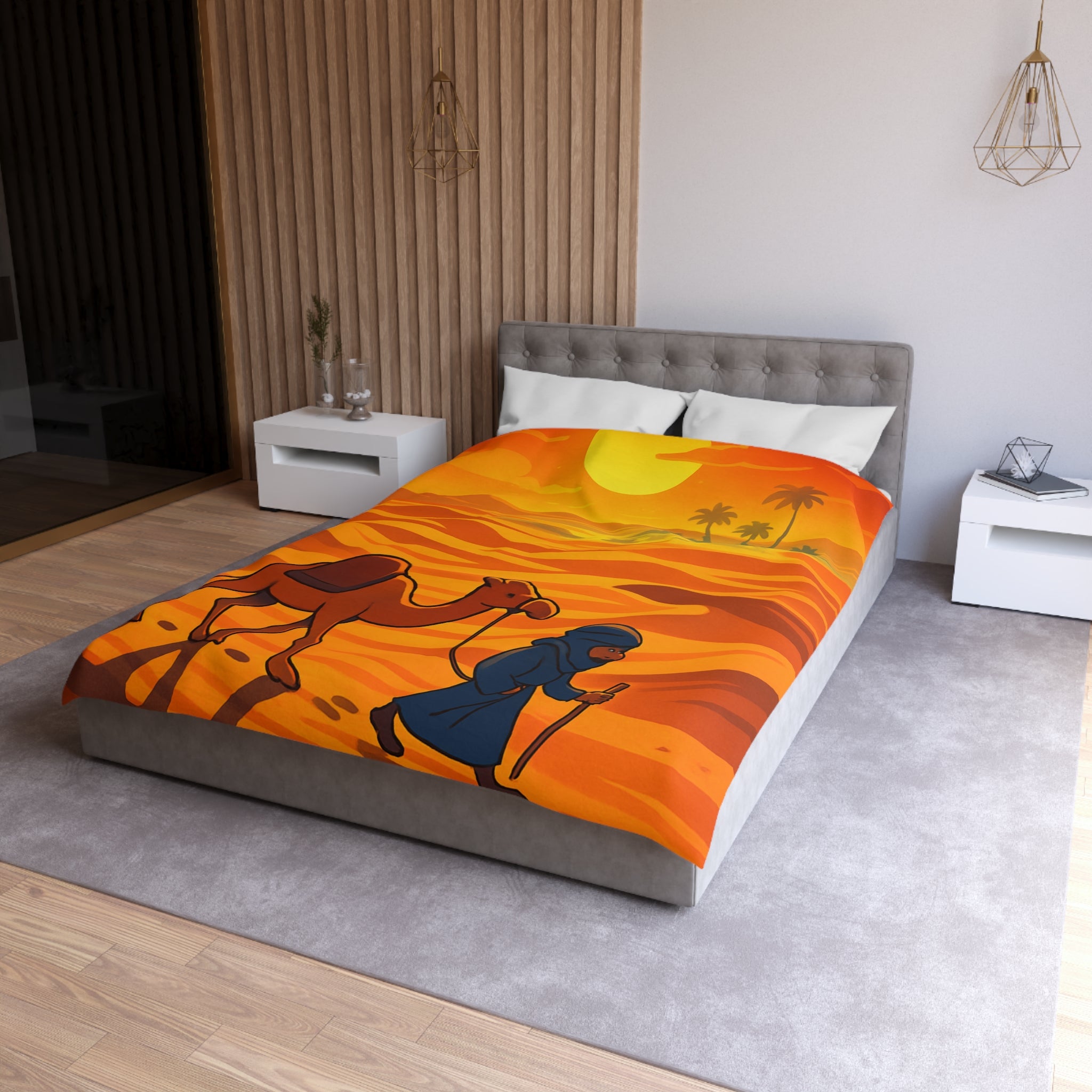 Sublime illustration de désert avec dromadaire et oasis pour housse de couette exotique