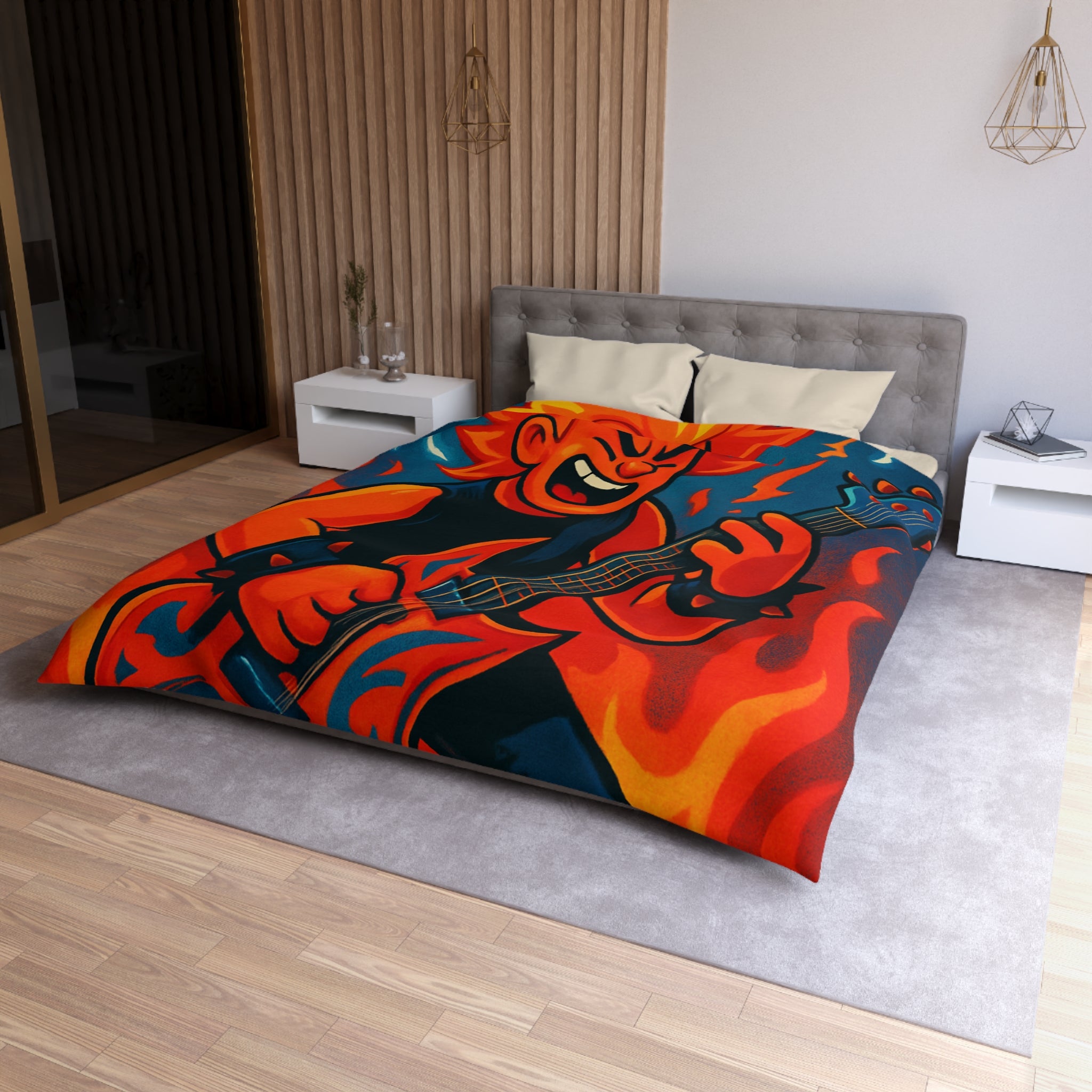 Housse de couette rock flamboyant avec guitare et éclairs pour déco vibrante