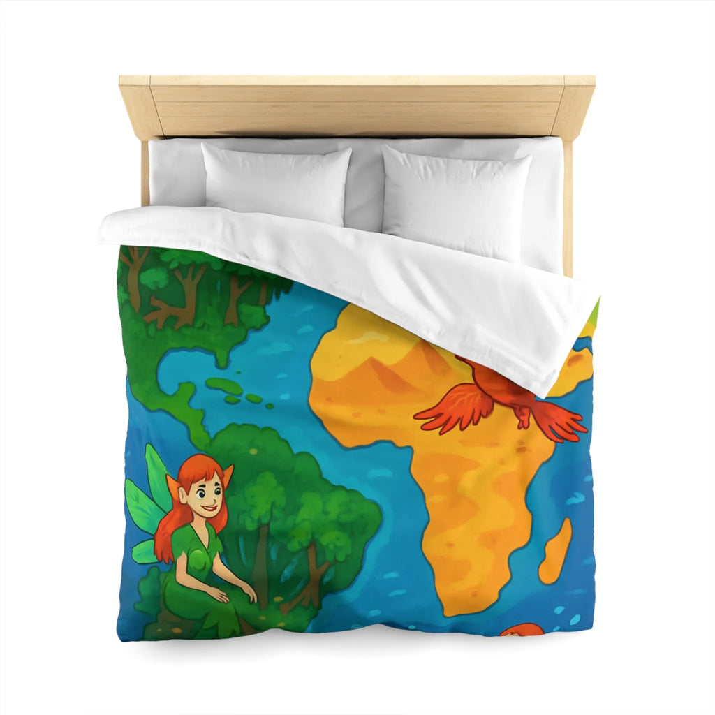 Housse de couette fantastique colorée avec créatures élémentaires de la terre, de l'air et de l'eau