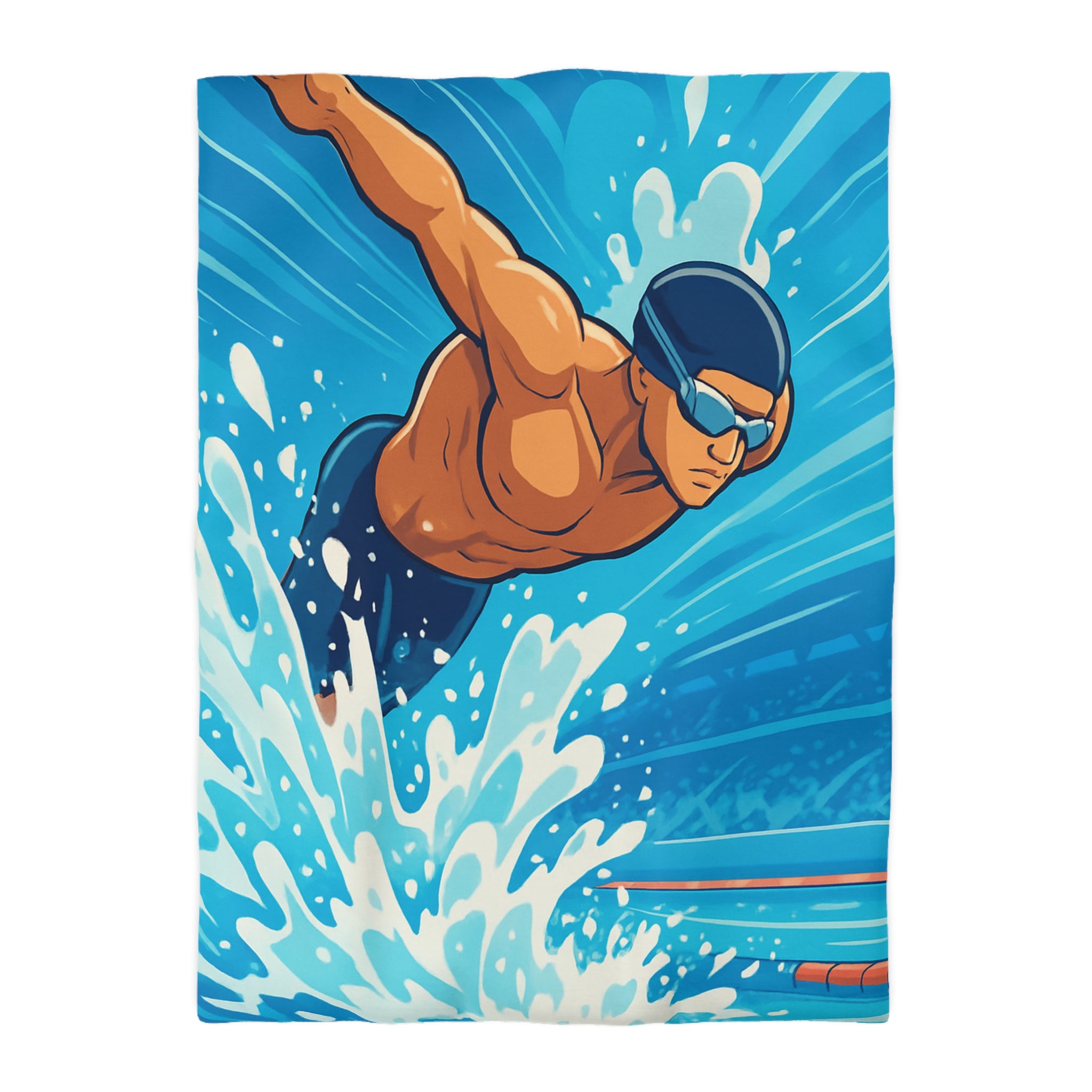 Housse de Couette Représentant Plongeur Dynamique dans Eau Bleutée avec Éclaboussures Énergiques