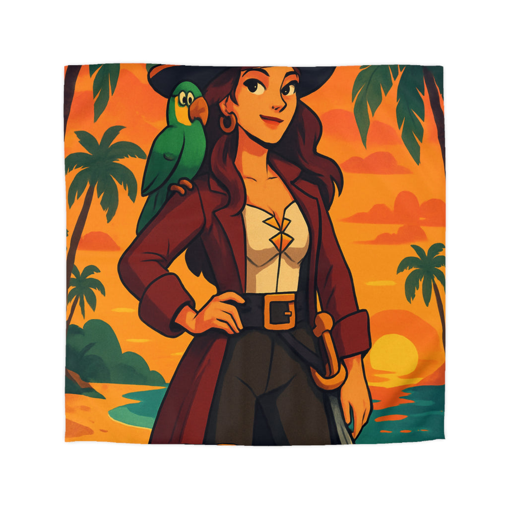 Housse de couette pirate colorée avec perroquet et coffre au trésor tropical