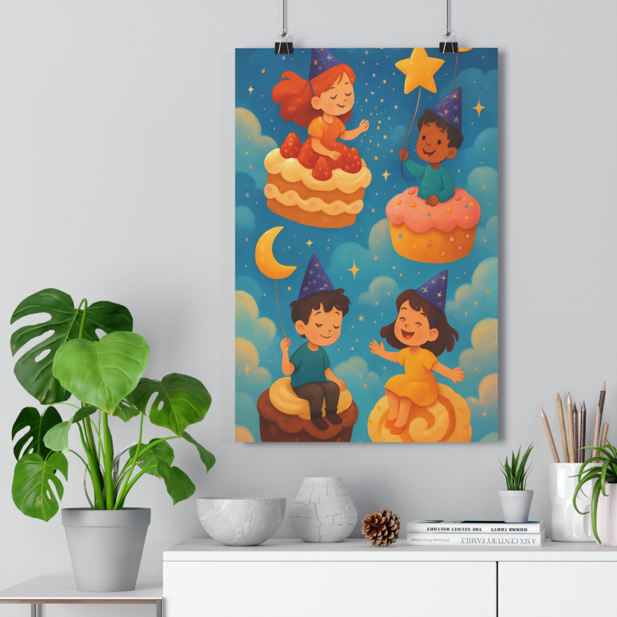 Poster décoratif enfant rêveur étoiles pastel dessin animé joyeux fête magique chambre 30x46 cm