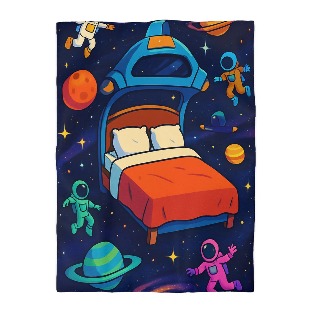 Housse de couette galaxies vibrantes avec astronautes flottants et planètes colorées pour enfants