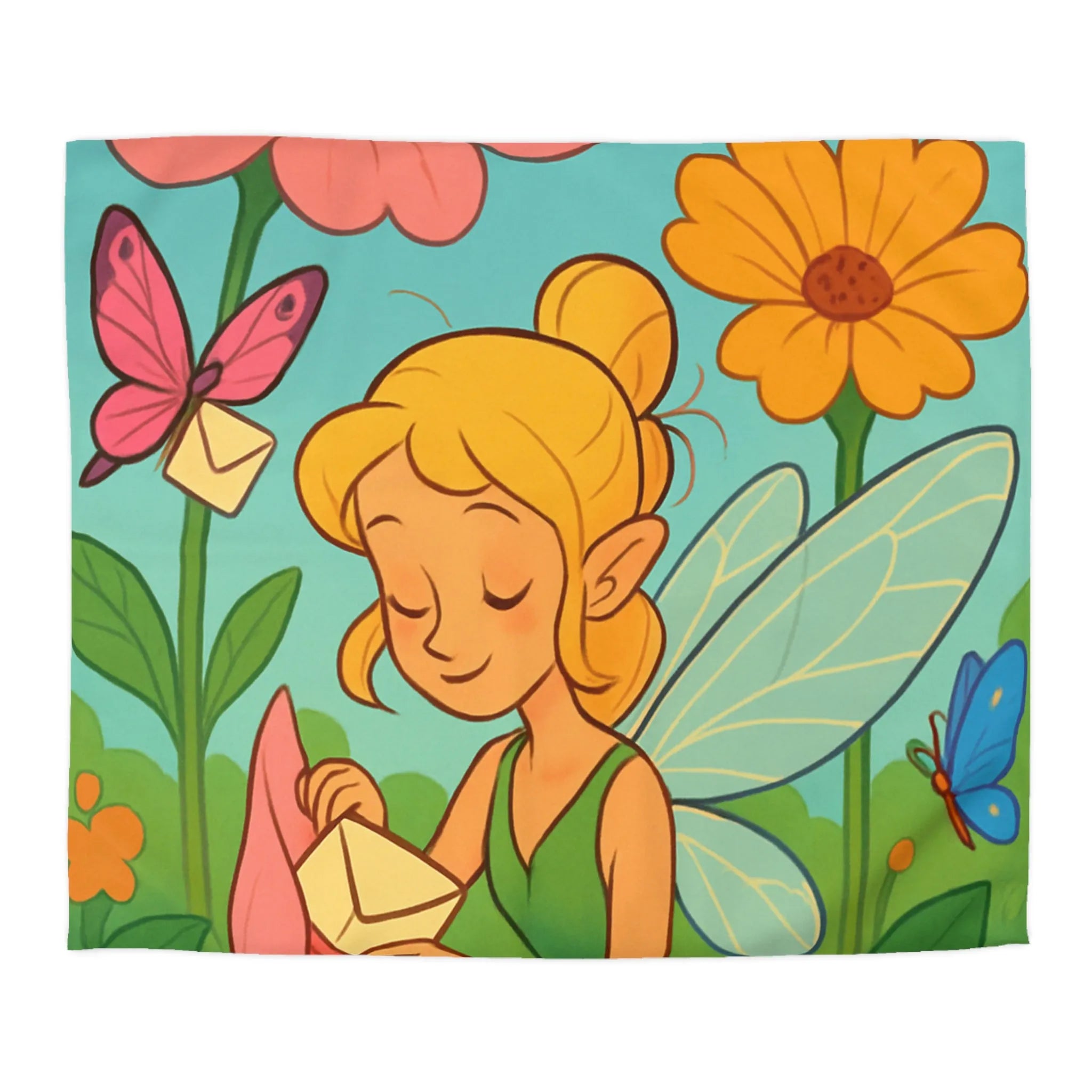 Fée des Jardins Éthérés avec Lettres Magiques et Fleurs Vibrantes pour Enchantement Nocturne