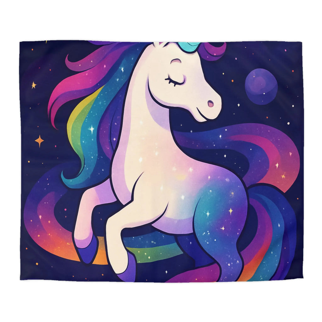 Housse de couette féerique avec licorne et planètes dans un ciel étoilé vibrant