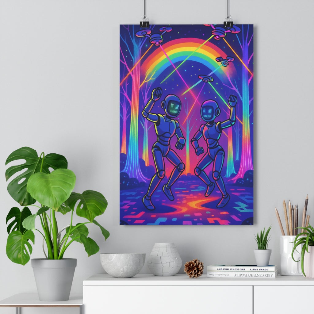 Poster décoratif technoanimé néon bleu violet futuriste forêt dynamique salon chambre bureau 30 qualité