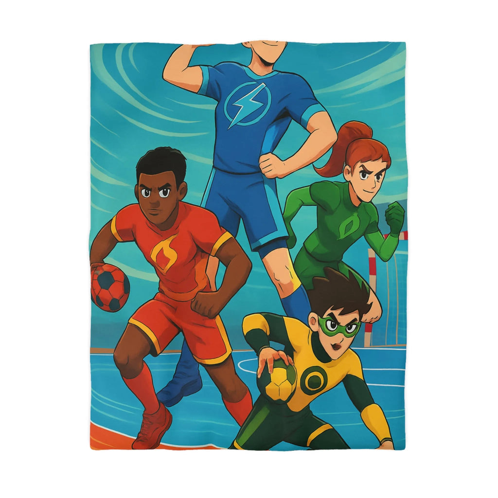 Housse de couette colorée super-héros, style bande dessinée sports, enfants aventure dynamique