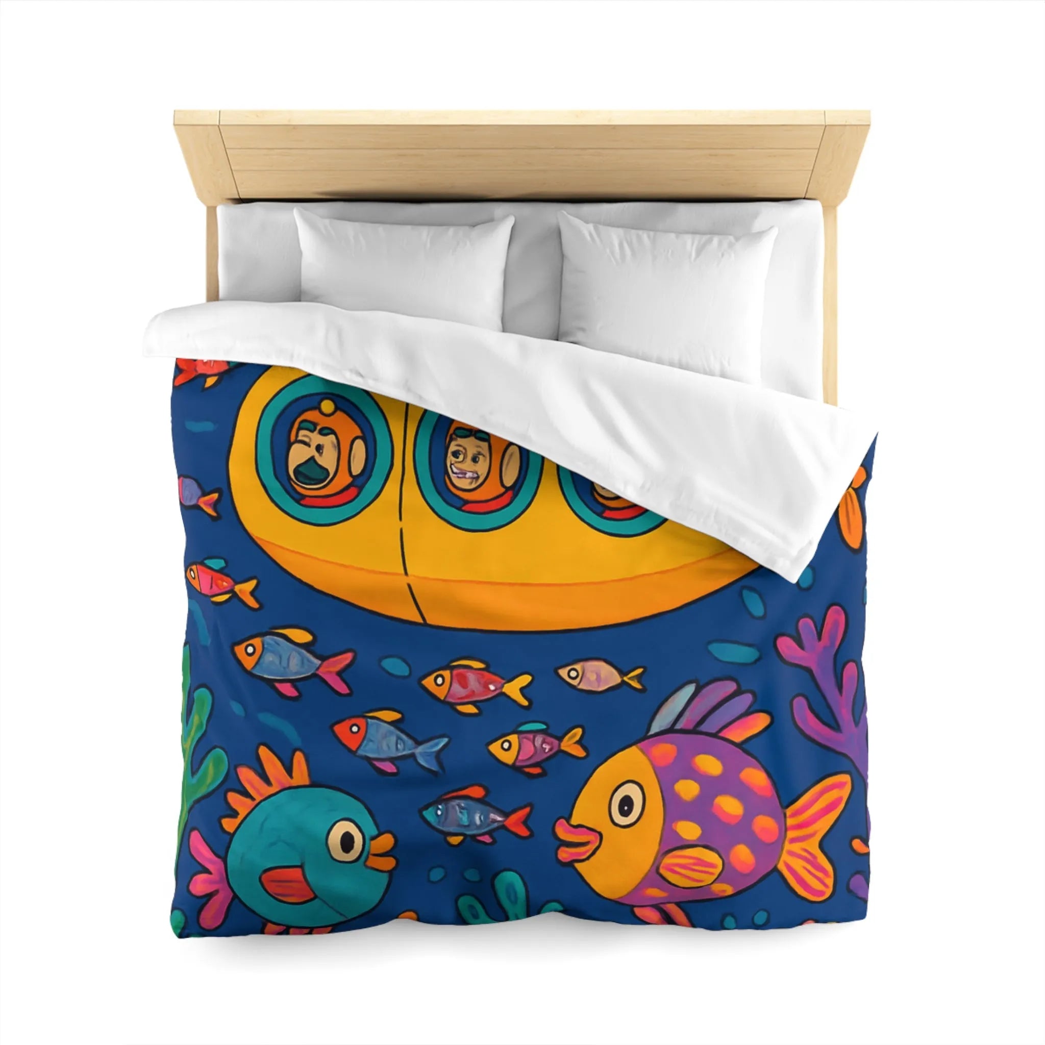 Housse De Couette Colorée Sous-Marine Avec Sous-Marin Jaune Et Poissons Amusants