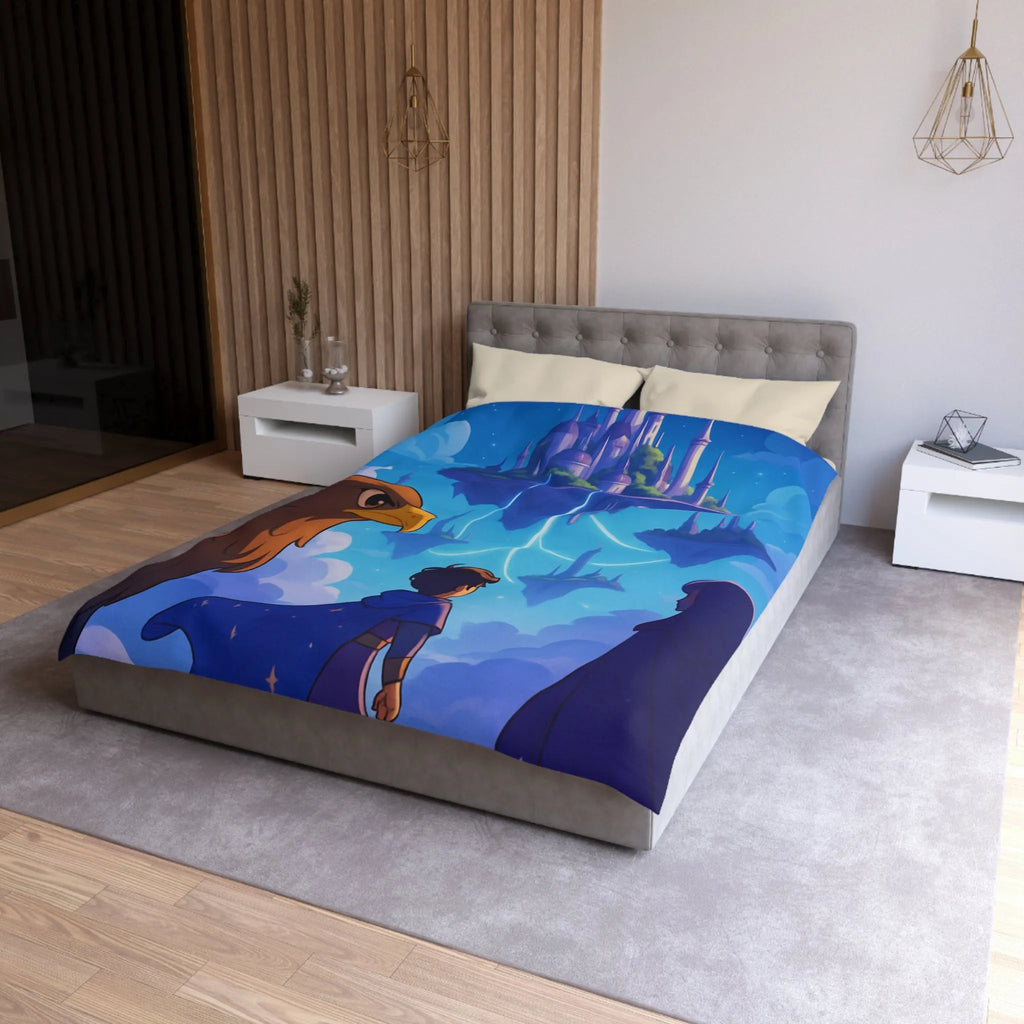 Épopée magique avec château flottant, ciel étoilé et créatures fabuleuses enchante une pièce