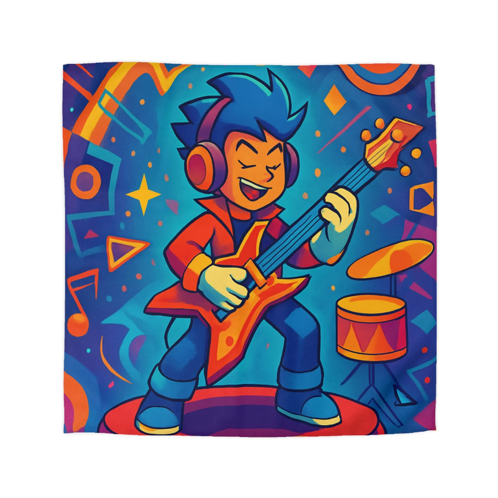 Housse de couette colorée avec guitare et motifs musicaux pour chambre d'enfant joyeuse