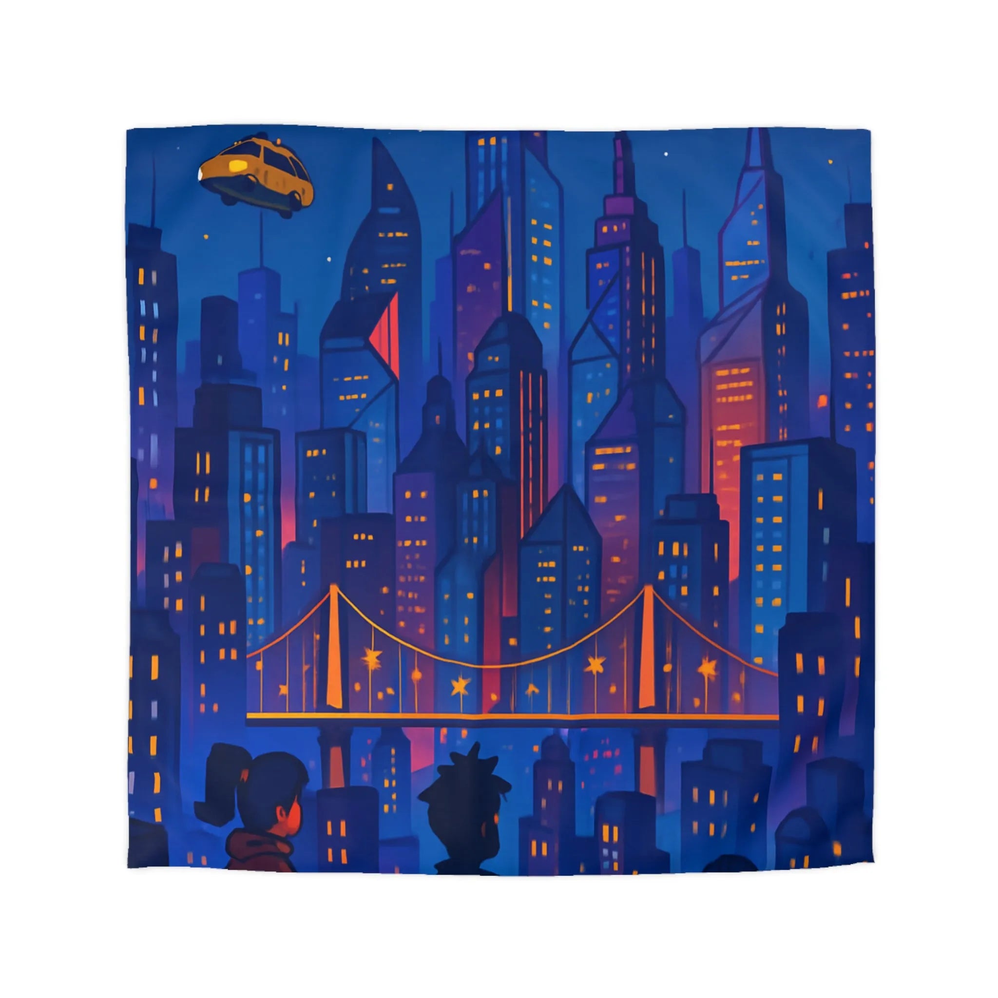 Explorez le rêve futuriste urbain vibrant avec taxis volants pour votre chambre moderne