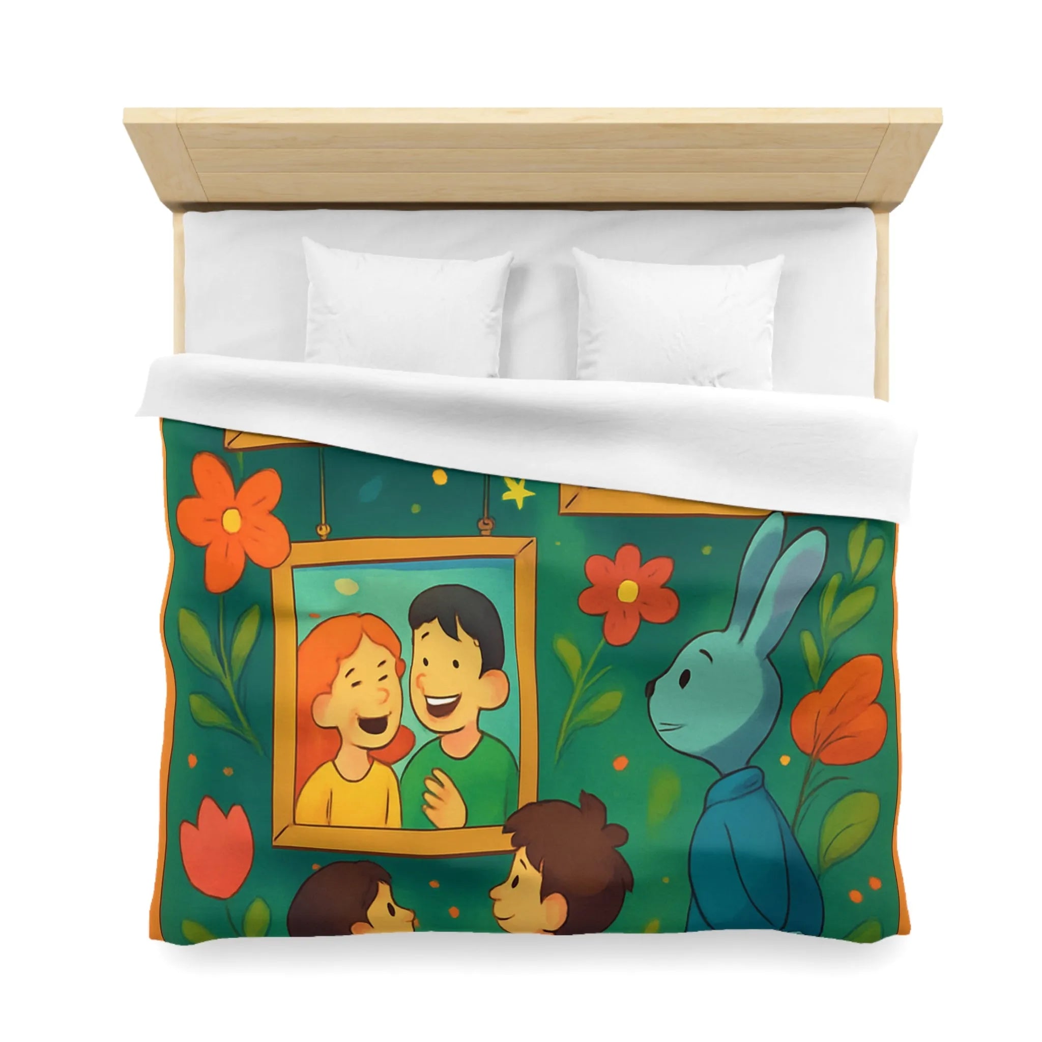 Housse de couette colorée et joyeuse avec famille, nature et motifs floraux