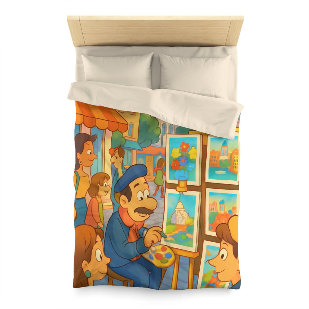 Housse de Couette Illustrée: Scène Parisienne Peintre et Moulin Rouge Enfants