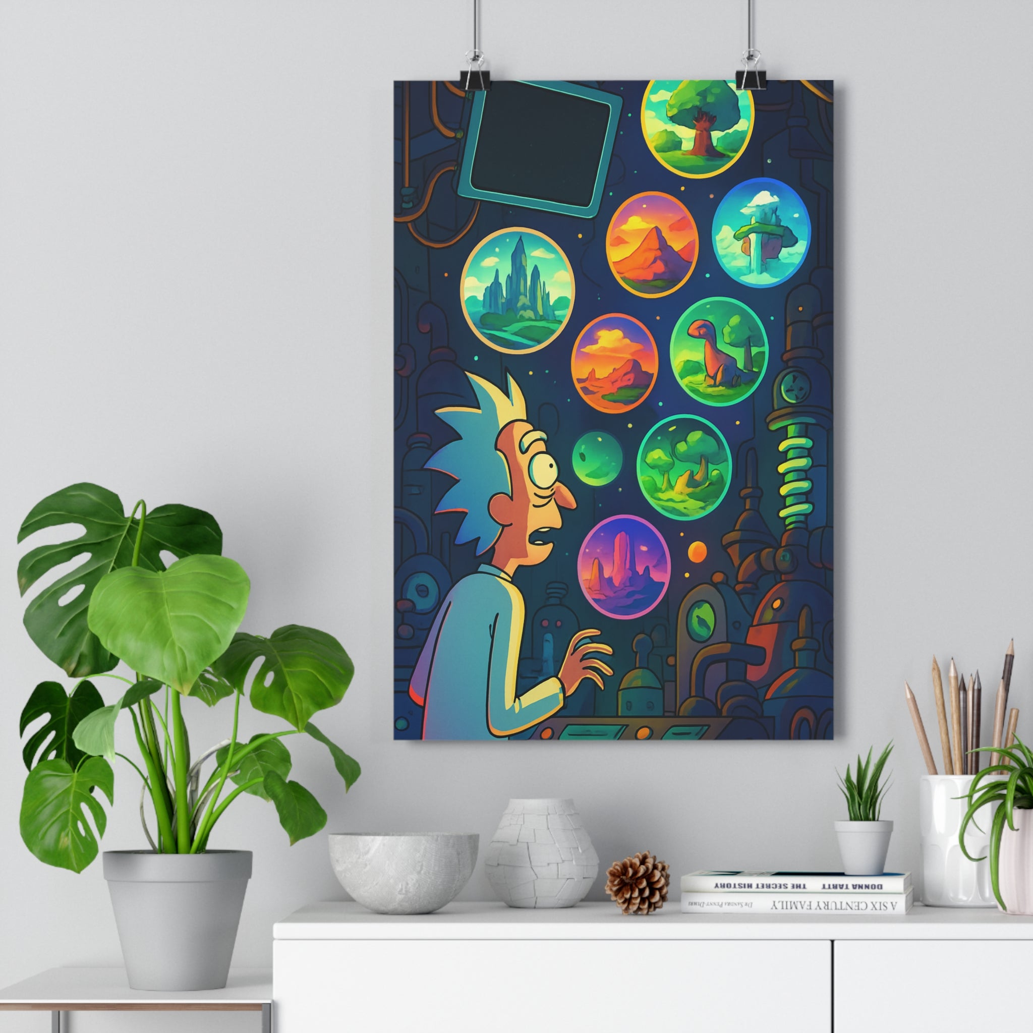 Poster décoratif coloré cartoon aventure fantastique vibrant scientifique bureau salon artistique ambiance créative exploration