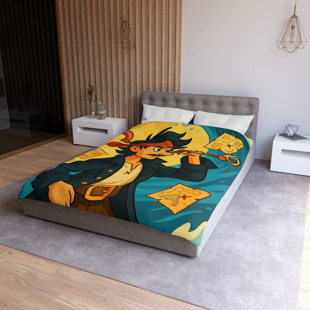 Housse de Couette Pirate pour Chambre Adulte avec Carte Trésor et Vagues Océaniques