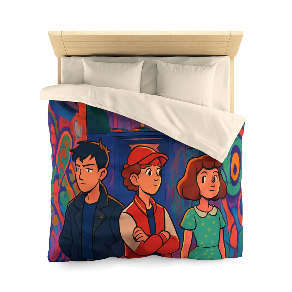 Exploration Urbaine Colorée Révélant Une Scène Enchantée de Graffiti avec Trois Adolescents