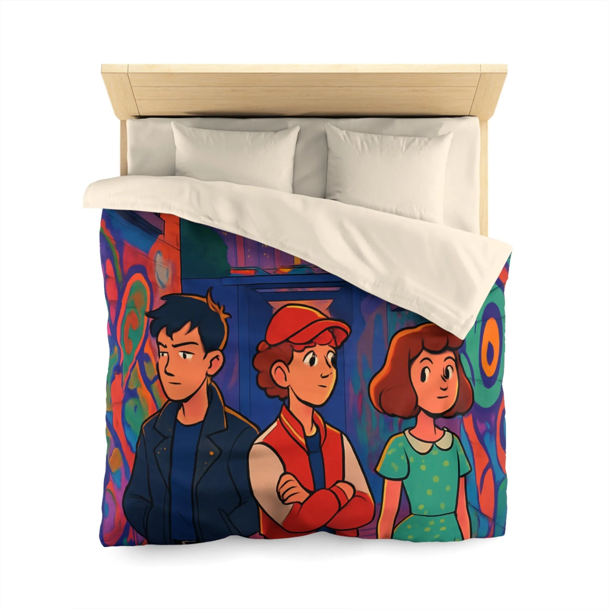 Exploration Urbaine Colorée Révélant Une Scène Enchantée de Graffiti avec Trois Adolescents