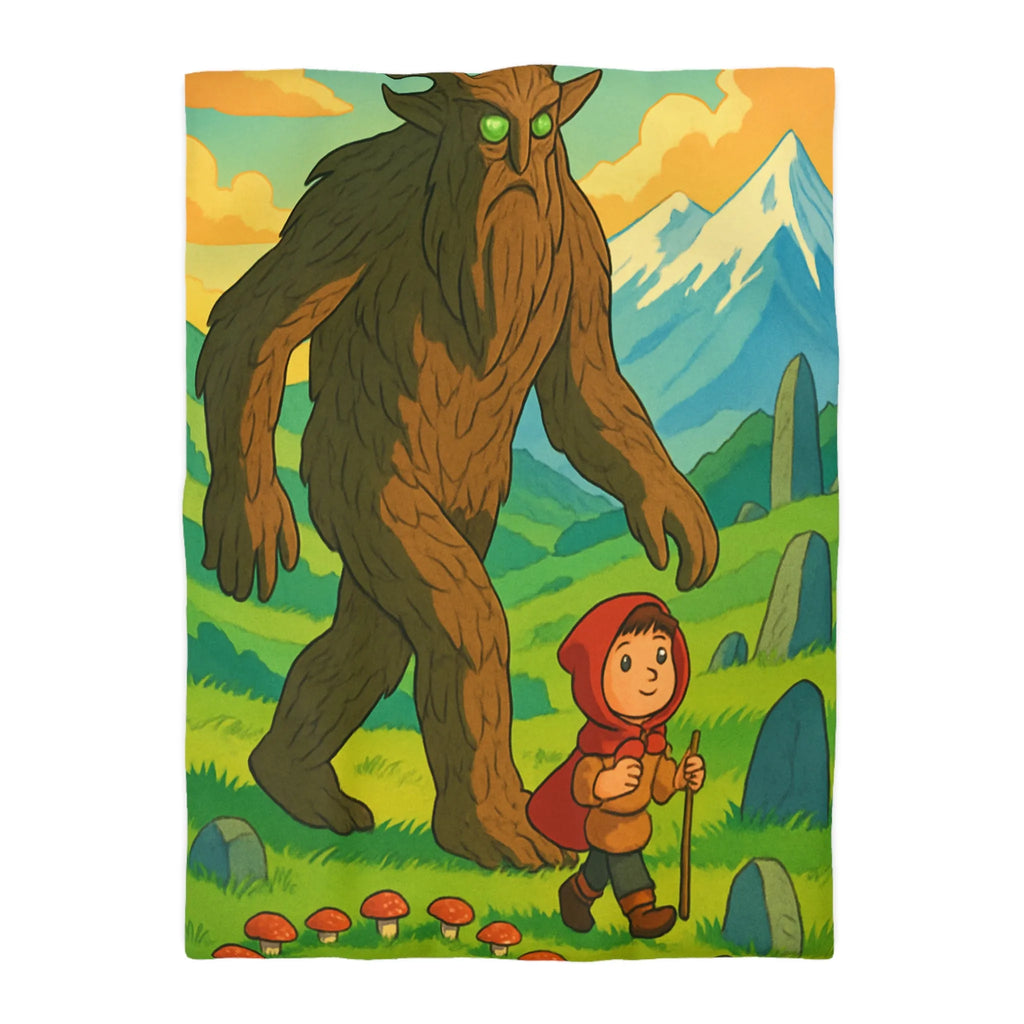 Housse de Couette Magique avec Créature Forestière et Enfant à la Cape Rouge
