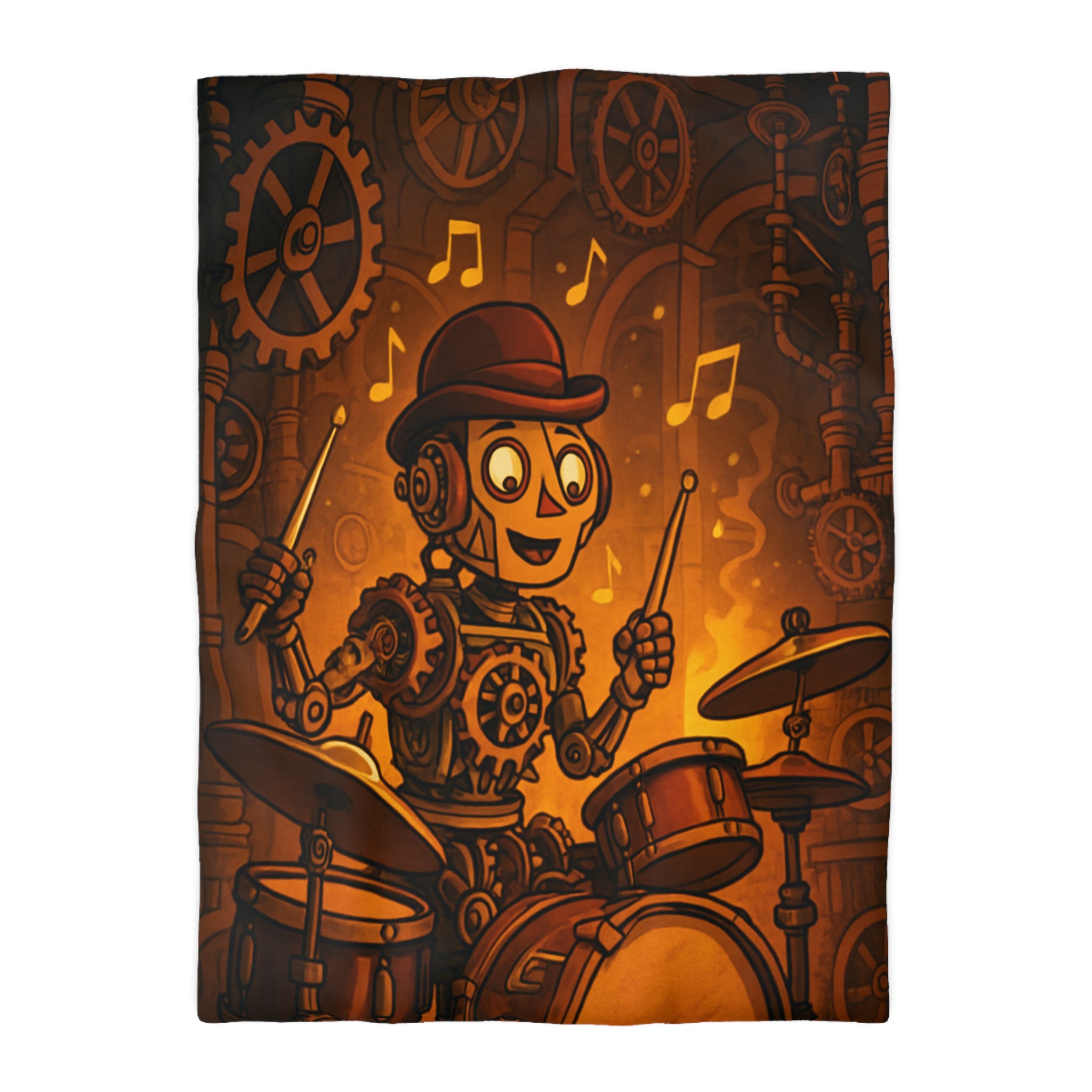 Housse de couette steampunk robot joueur de batterie pour chambre artistique et moderne