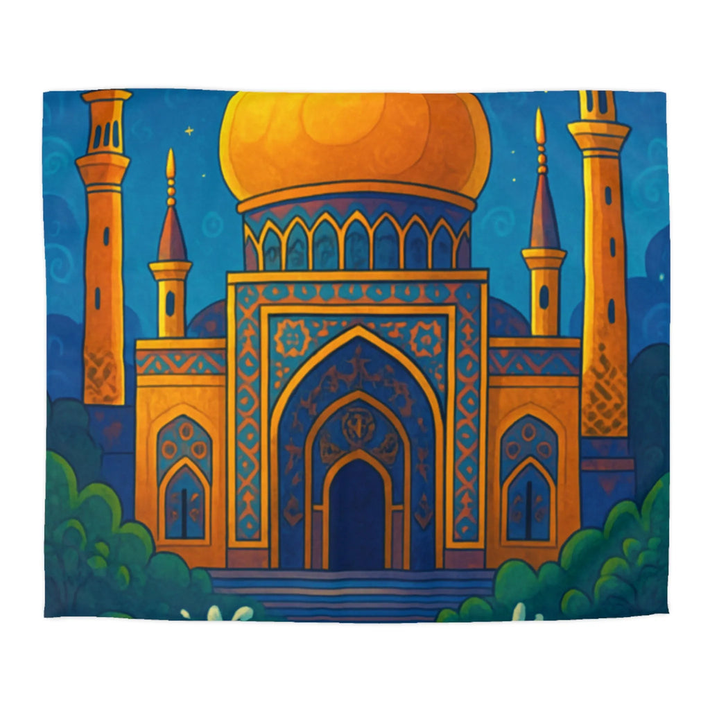 Housse de couette au design oriental avec palais doré sous ciel étoilé exotique