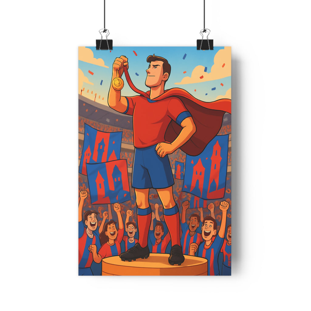Poster décoratif cartoon rouge bleu épique triomphant chambre enfant sport dynamique vibrant héroïque qualité