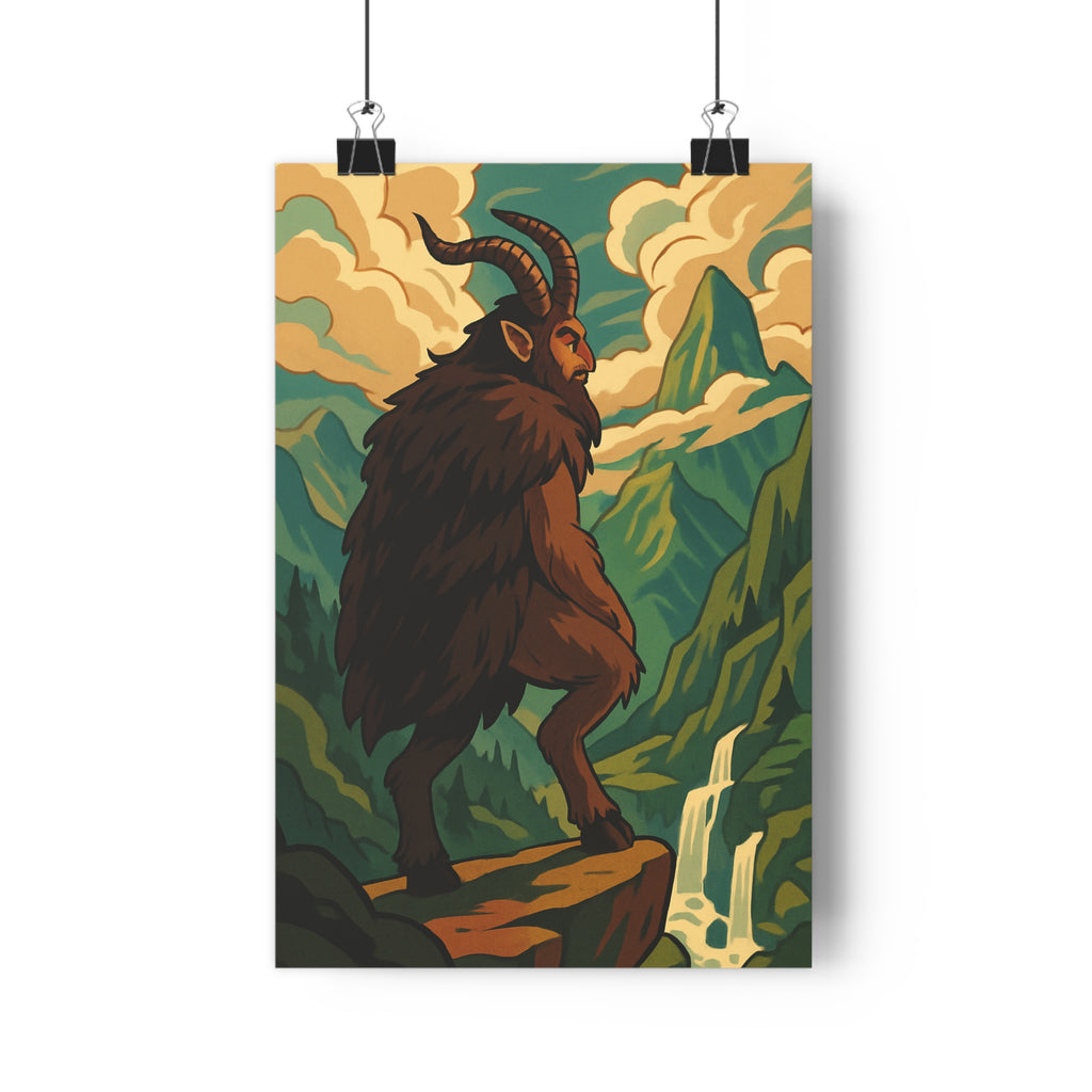 Poster décoratif montagne cartoon créature mystérieuse paysage serein terreux blanc salon bureau 30x46 qualité