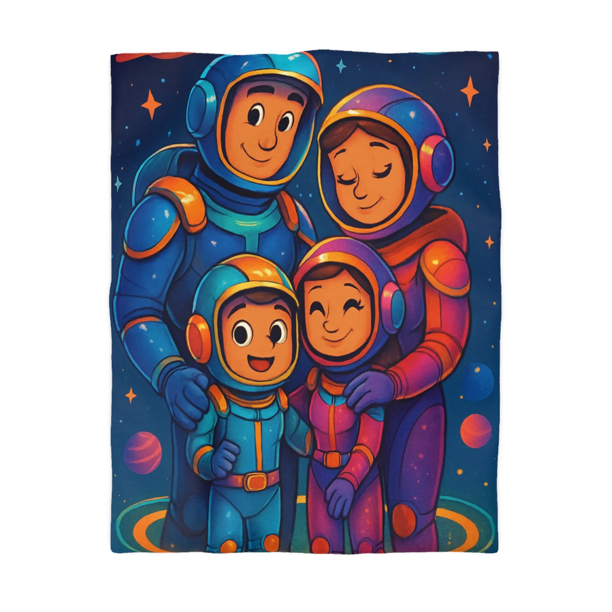 Housse de couette famille d'astronautes enfants joyeux espaces colorés pour chambre enfant